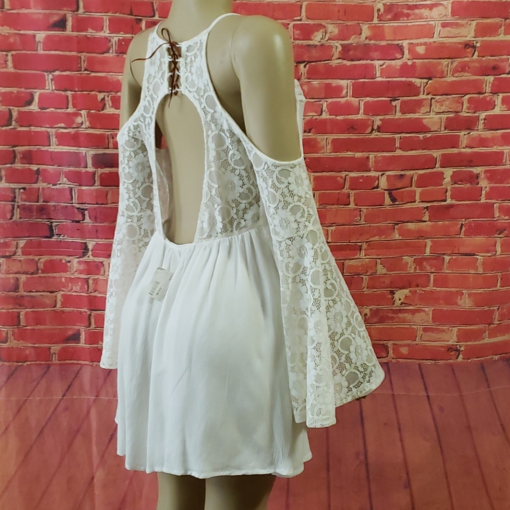 ANGL Boho lace cold shoulder Women's dress Size S NEW WITH TAGS